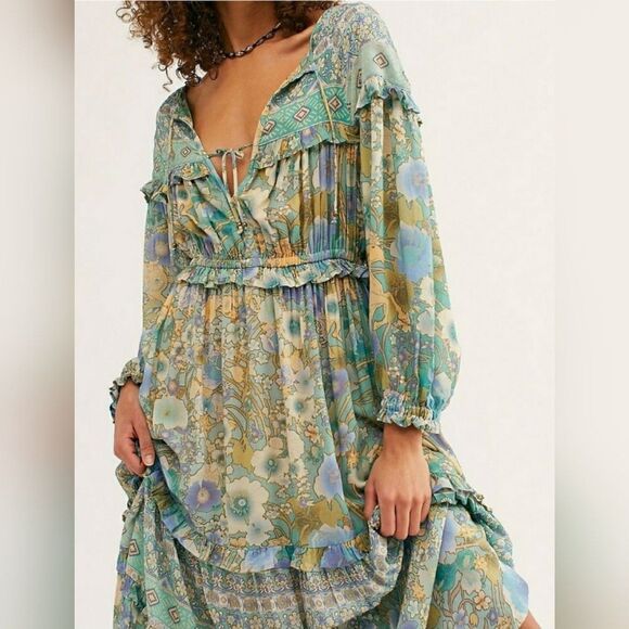 Spell & The Gypsy X Free People Turquoise Amethyst Maxi Gown Large - Picture 10 of 13